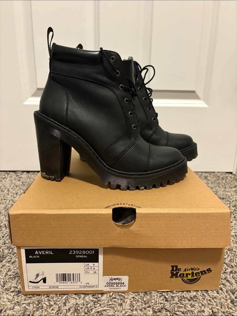 Dr. Martens Black Lace-Up Lug-Heel Ankle Boots